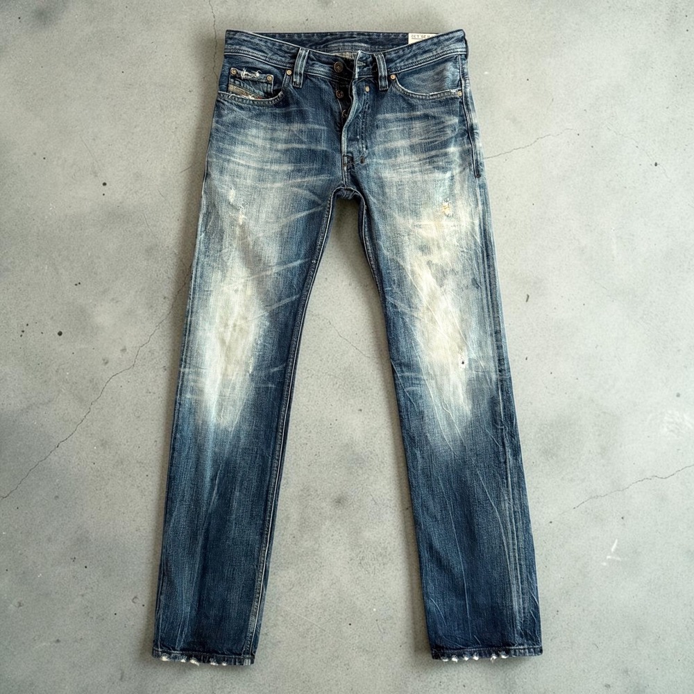 Diesel Safado Slim Straight Jeans Mens 29x32 Made in Italy Distressed Blue 008L9